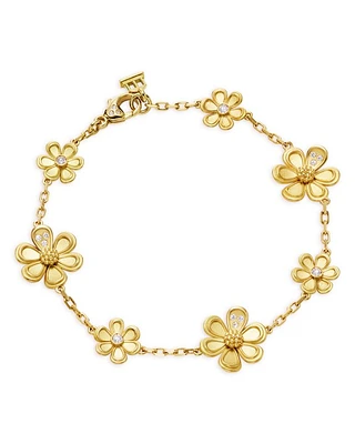 18K Yellow Gold FJ Diamond Flower Chain Bracelet