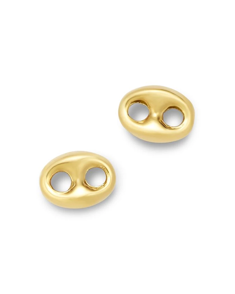14K Yellow Gold Heavy Metal Mariner Link Stud Earrings