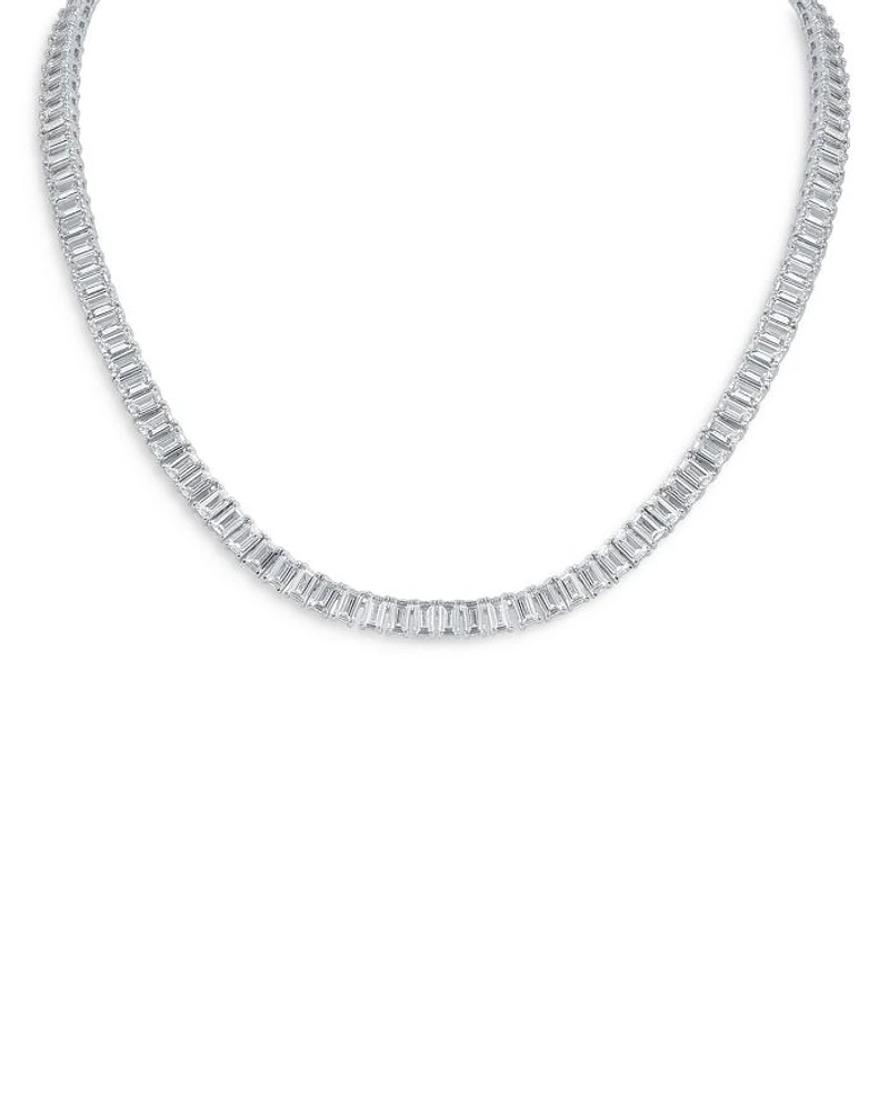 Emerald Cut Cubic Zirconia Tennis Necklace in Rhodium Plated, 16"