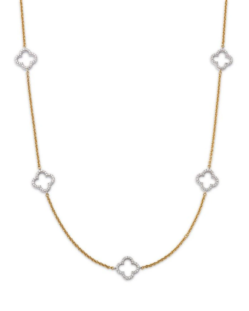 14K Gold Diamond Clover Necklace, 18"