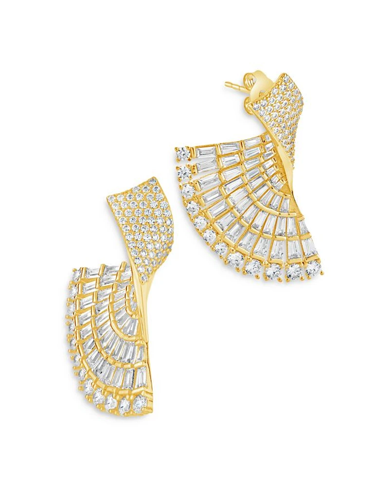 Hartford Cubic Zirconia Fan Drop Earrings in 14K Gold Plated