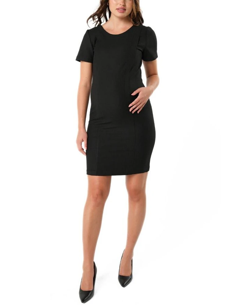 Women's Short Sleeve Maternity & Nursing Knee Length Dress Italian Stretch Suiting Fabric