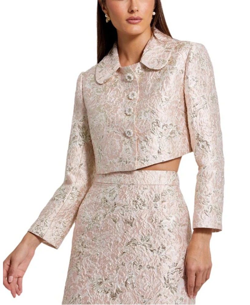 Pearl Button Brocade Cropped Jacket