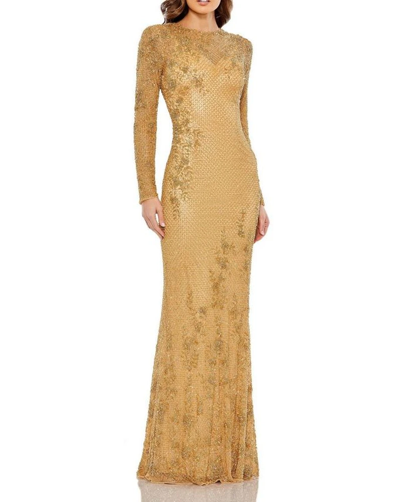 Long Sleeve Embellished Evening Gown