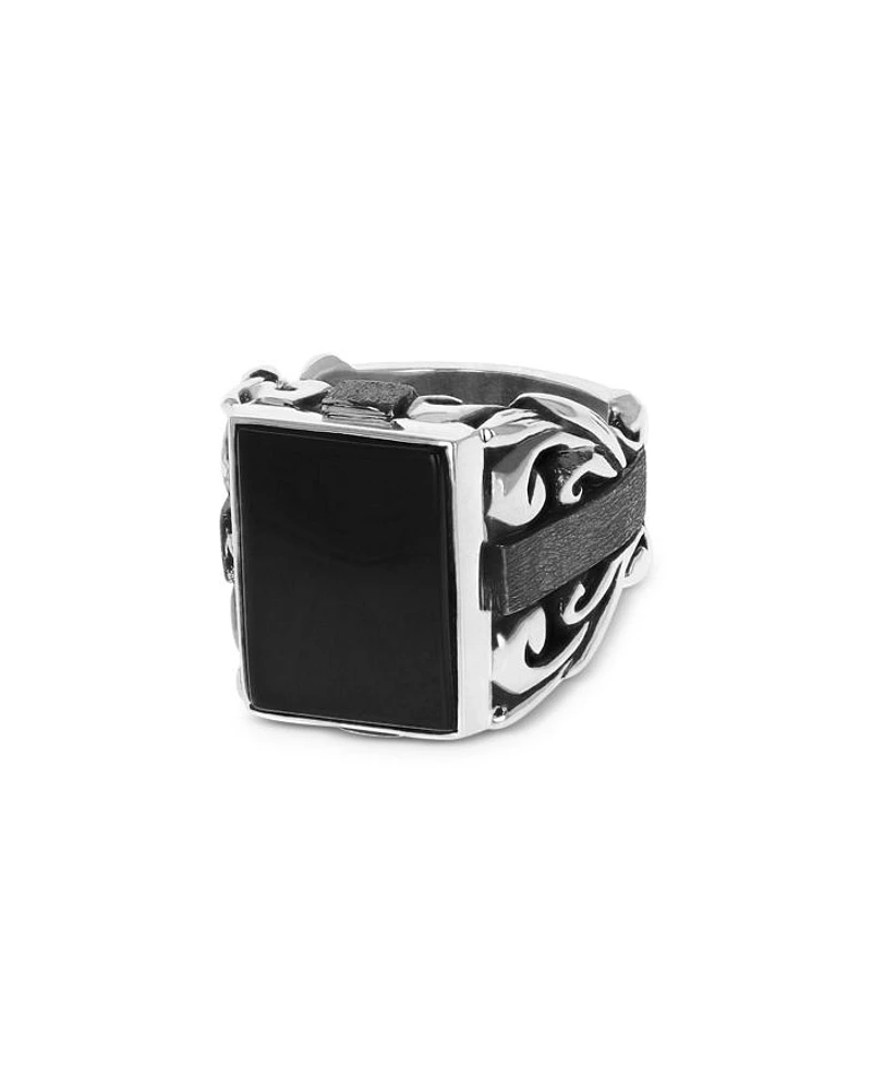 Sterling Silver Onyx Statement Scroll Ring
