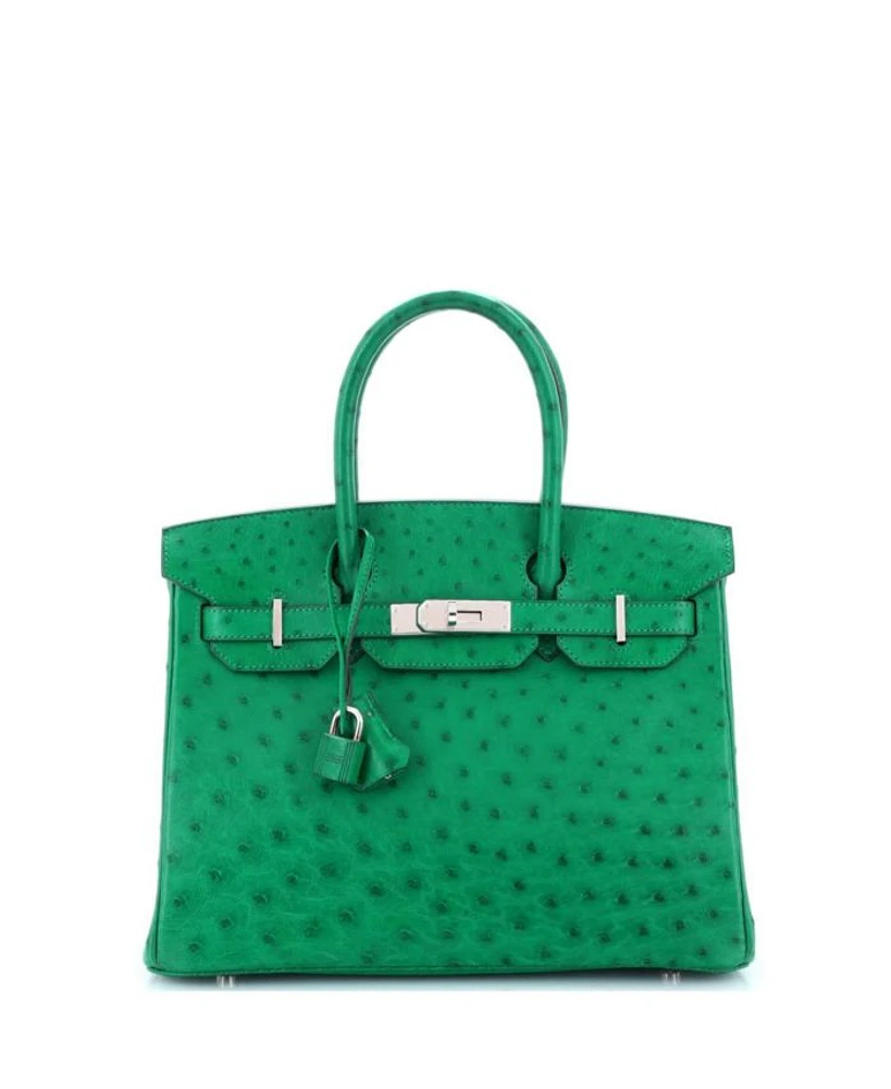 Birkin 30 Handbag Green Ostrich with Palladium Hardware