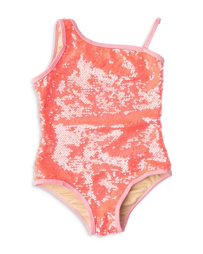 Girls' One Shoulder Sequinned Piece Swimsuit - Little Kid, Big Kid