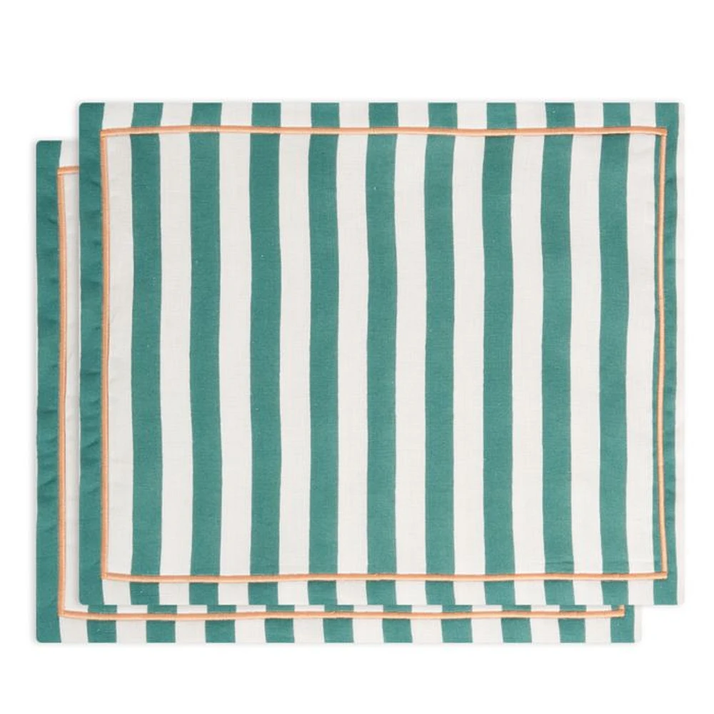 Green Stripe Linen Placemat, Set of 2