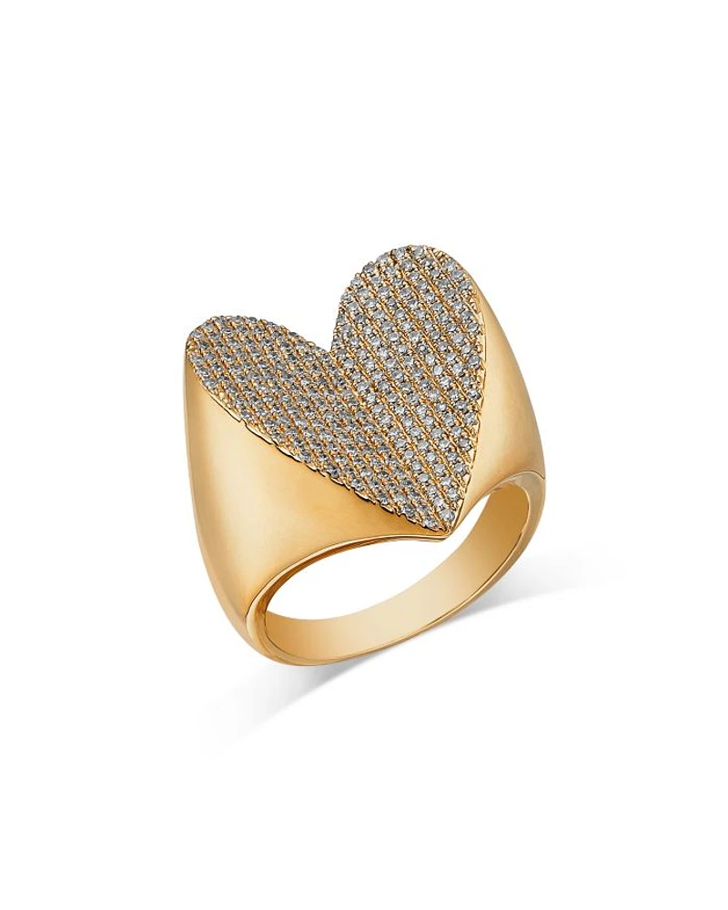 14K Yellow Gold Diamond Pavé Heart Ring, 0.66 tcw