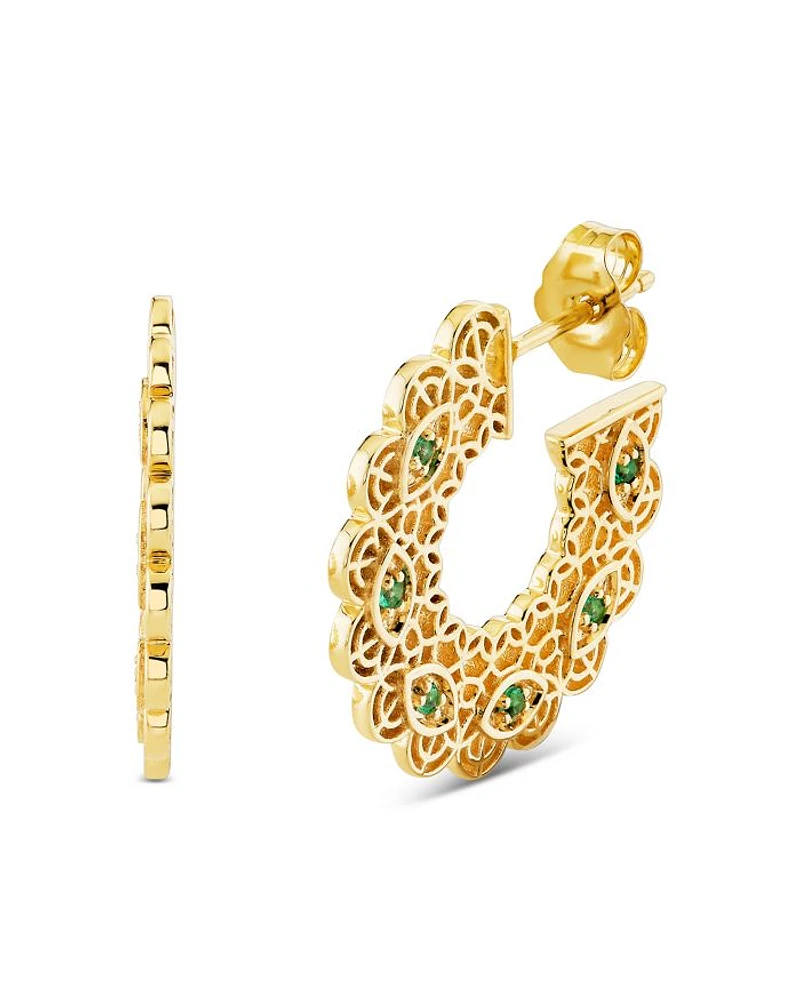 Wicked x Sydney Evan 14K Yellow Gold Emerald Filigree Hoop Earrings