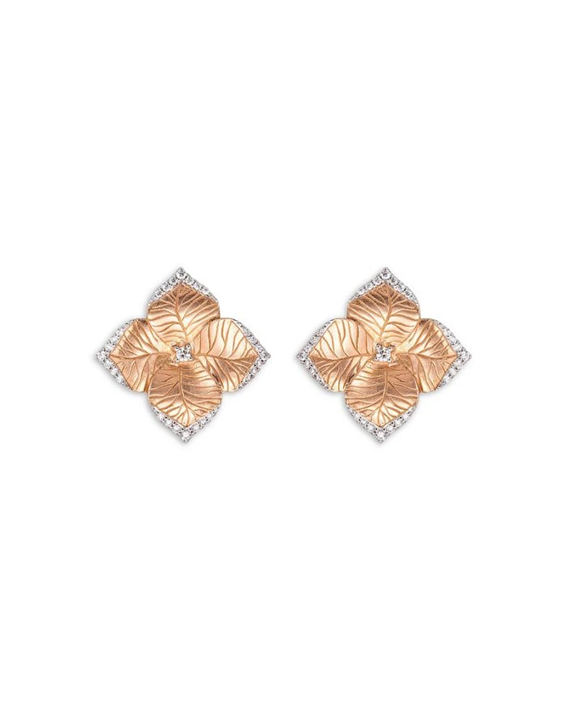 18K Rose Gold Oro Fiore Diamond Flower Small Stud Earrings