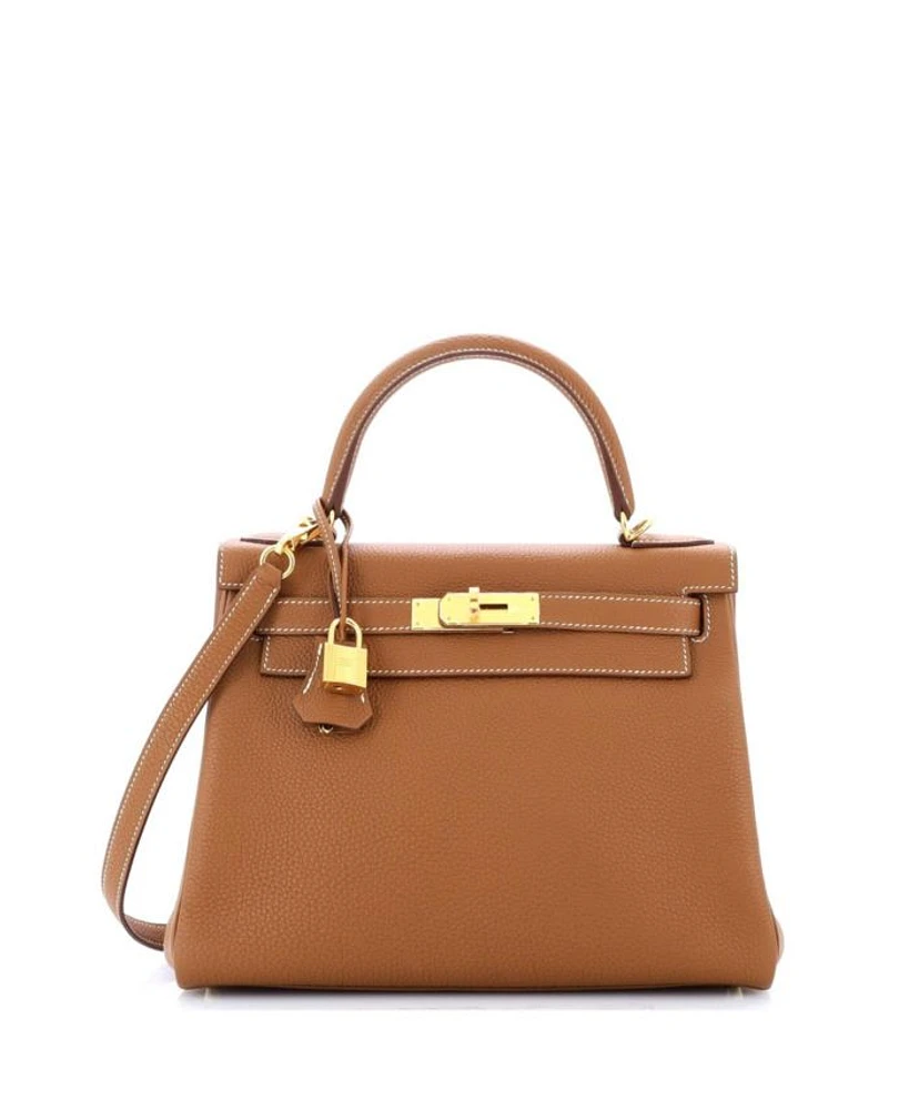 Kelly 28 Handbag Brown Togo with Gold Hardware