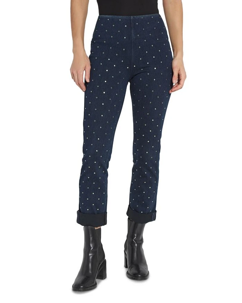 Studded High Rise Boyfriend Jeans Indigo