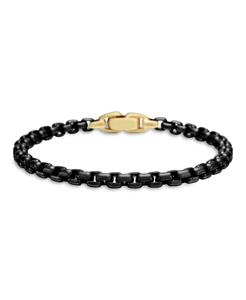 Men's Box Chain Bracelet Sterling Silver or Stainless Steel with 14K Yellow Gold, 5mm
