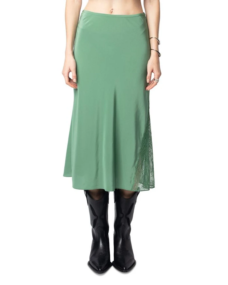 Jayla Lace Trim Silk Midi Skirt