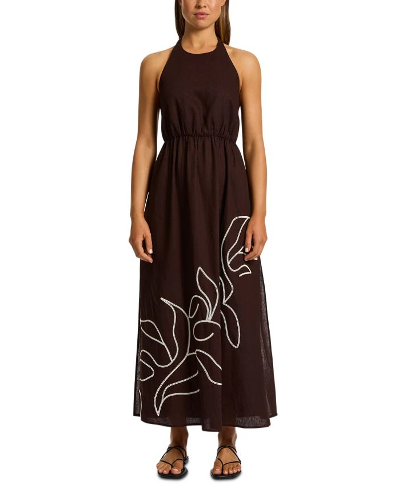 Embroidered Halter Dress