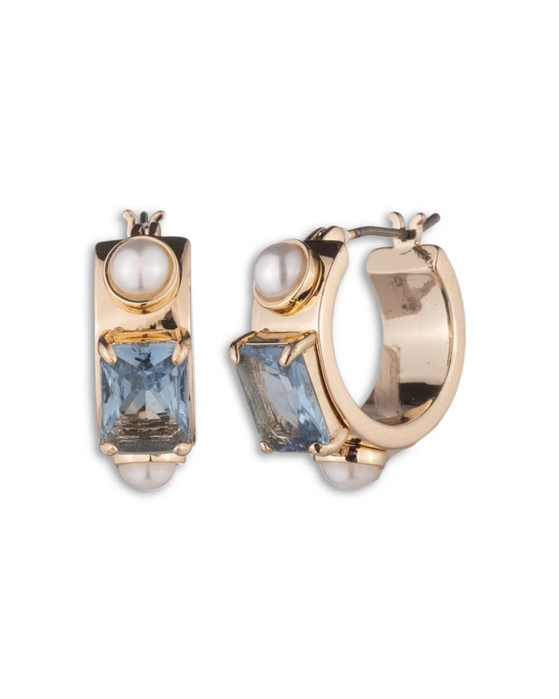 Glass Pearl Stone Hoop Earrings