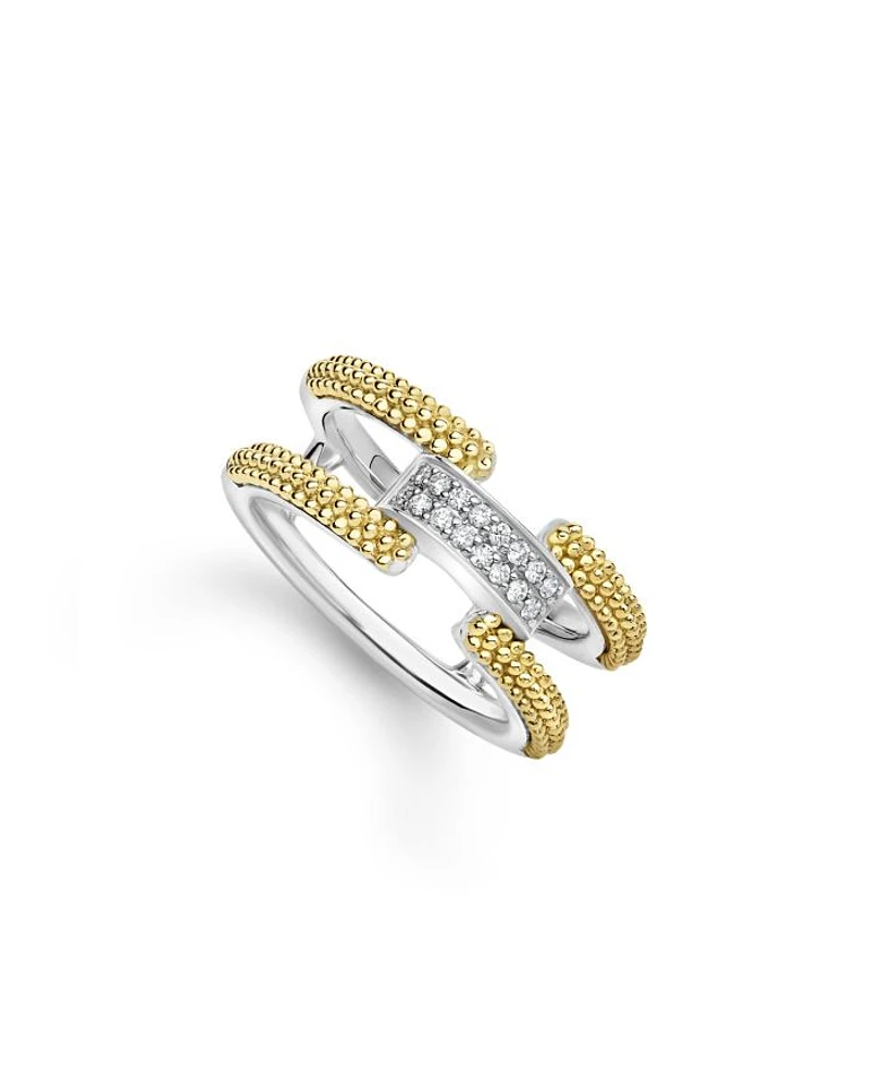 18K Yellow Gold & Sterling Silver Caviar Lux Clip Diamond Pavé Ring - Exclusive
