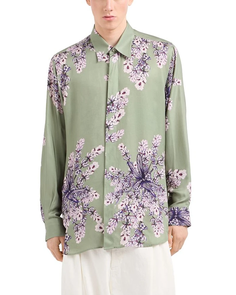 Floral Print Silk Regular Fit Button Down Shirt