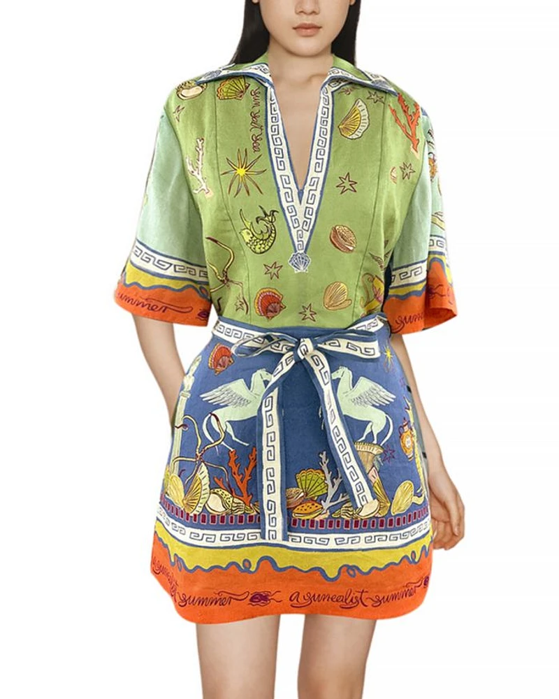 Surrealist Linen Mini Dress