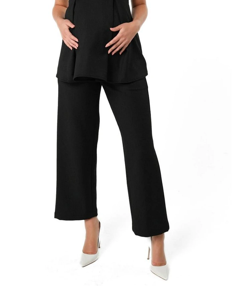 Women's Wide Leg Maternity Work Pant Italian Stretch Suiting Fabric (Regular & Petite)