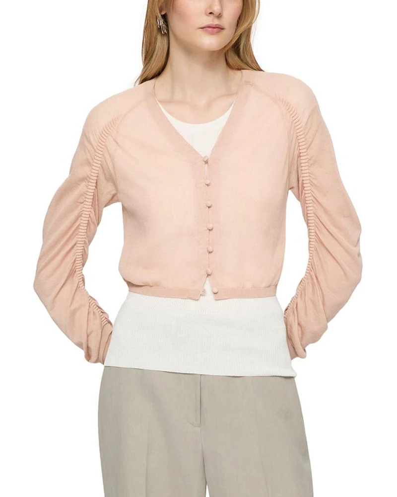 Ruched Sleeve Cropped Cardigan