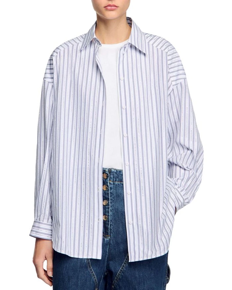 Striped Rhinestone Trim Shirt
