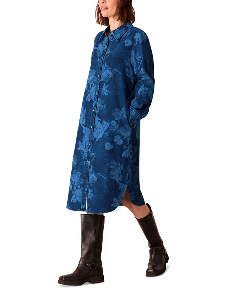 Chalk Print Denim Shirt Dress