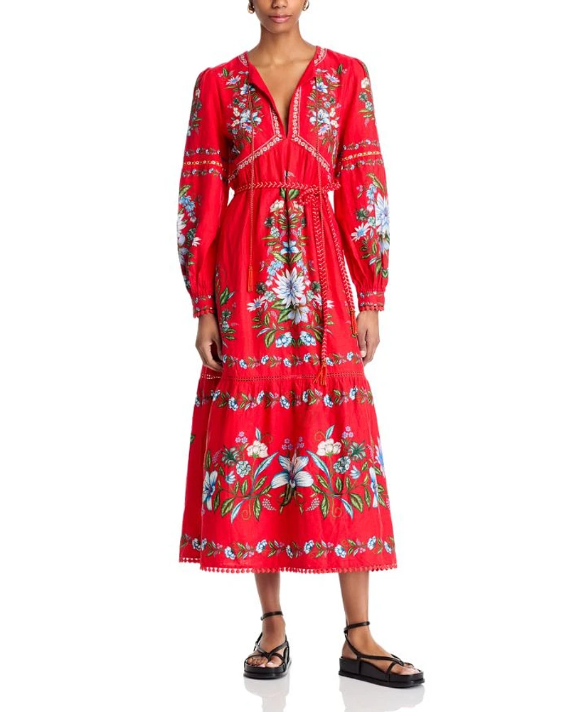 Sweet Bloom Bouquet Red Midi Dress