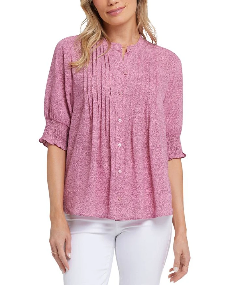 Floral Print Pleated Peasant Top