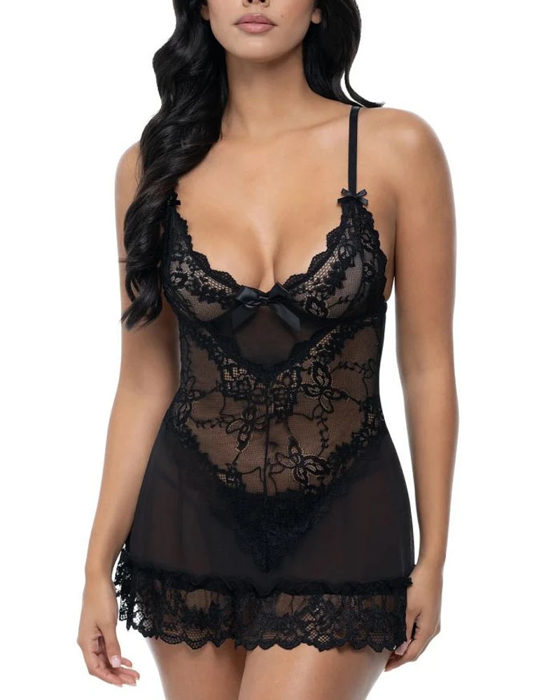 Valentine Soft Cup Lace Babydoll with Bows and G-string Panty
