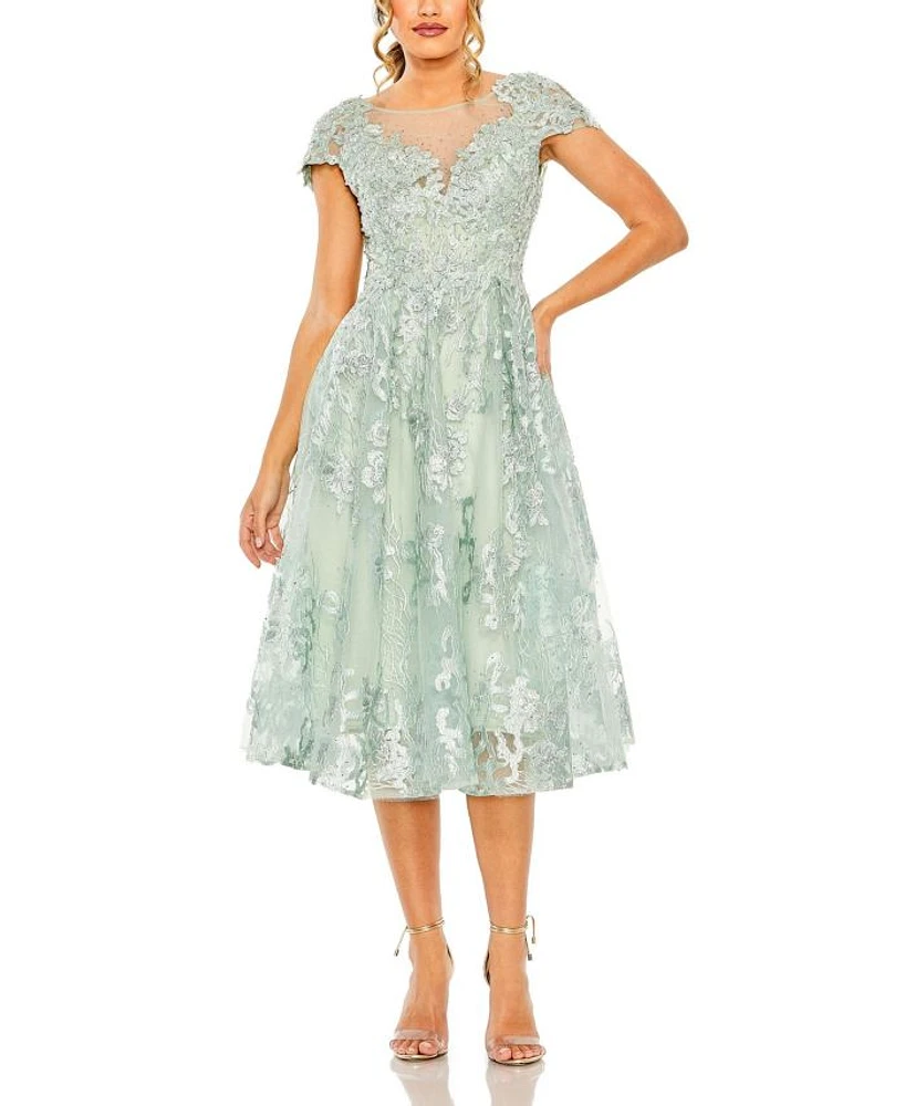 Embroidered Cap Sleeveless A Line Dress