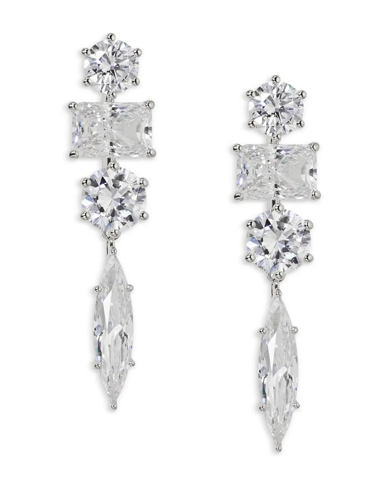 BTRX Mixed Cubic Zirconia Linear Drop Earrings in Rhodium Plated