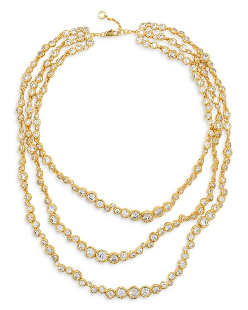 Asterales Cubic Zirconia All Around Layered Collar Necklace in 14K Gold Plated, 16"-17"