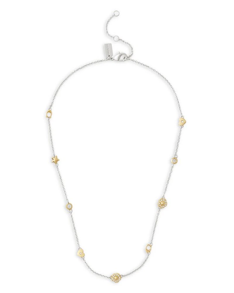 Signature Tea Rose & Heart Strand Necklace, 16"