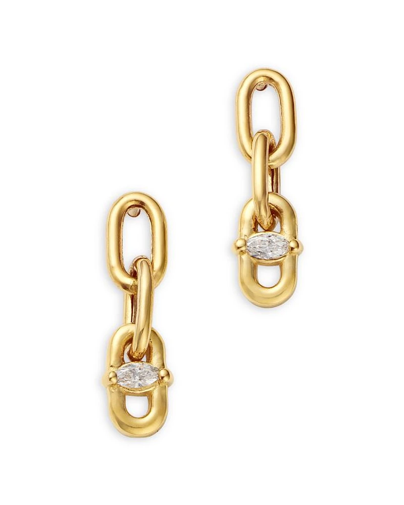14K Yellow Gold Diamond Oval Link Chain Drop Earrings, 0.06 tcw
