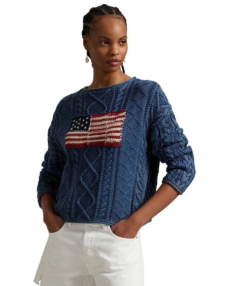 Flag Aran Knit Cotton Sweater