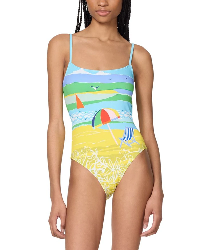 Printed Tie Back One Piece Swimsuit