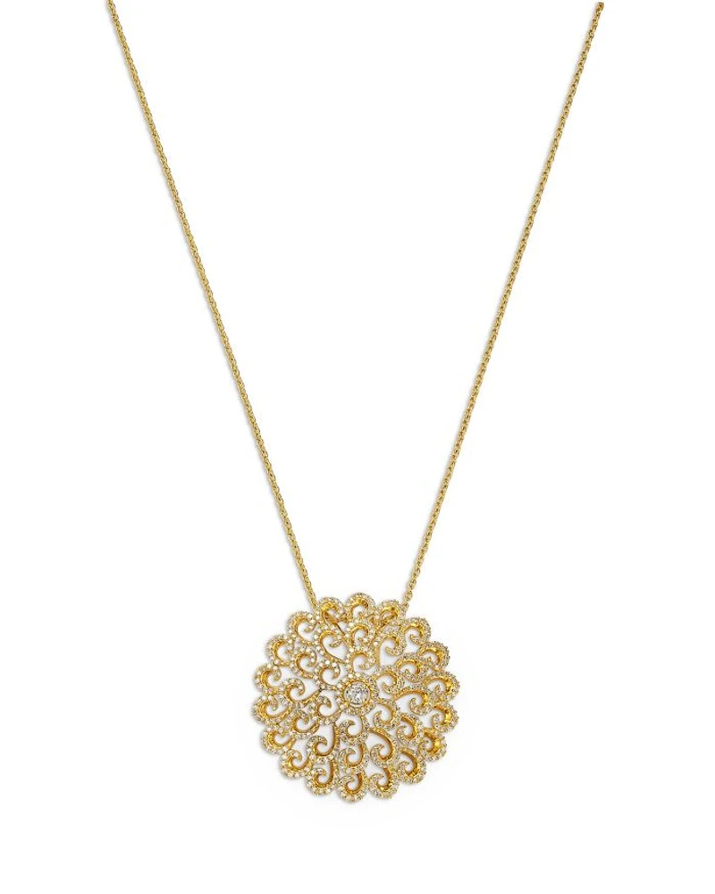 Diamond Filigree Medallion Pendant Necklace in 14K Yellow Gold, 1.0 tcw
