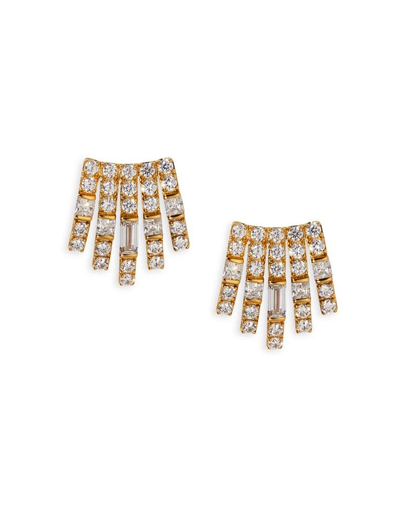 Cubic Zirconia Multi Row Stud Earrings in 18K Gold Plated
