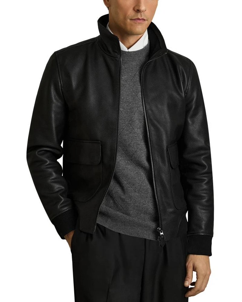 Slim Fit Reed Pebble Grain Leather Jacket