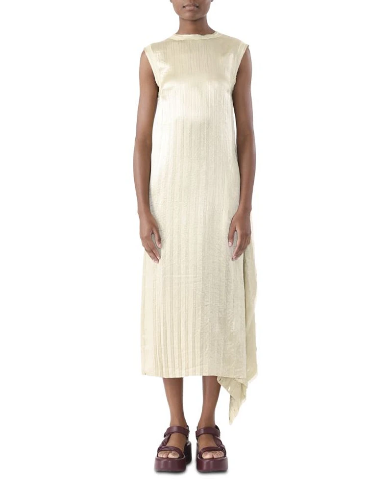 Crinkled Satin Open Pleat Dress