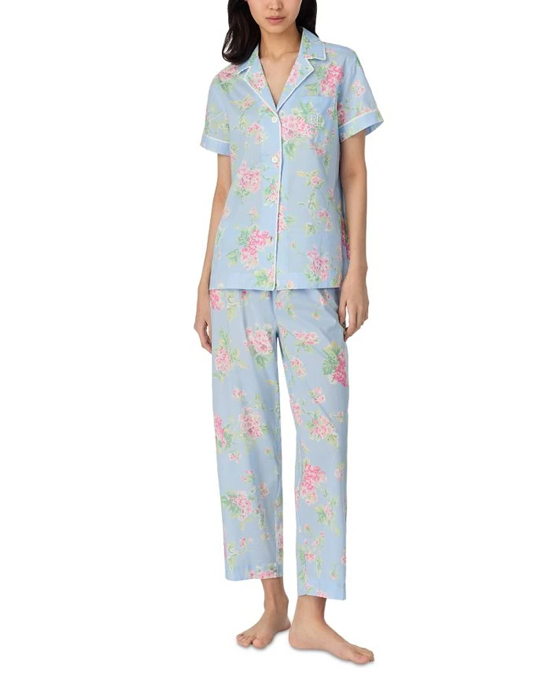 Floral Short Sleeve Notch Collar Cropped Pant PJ Set