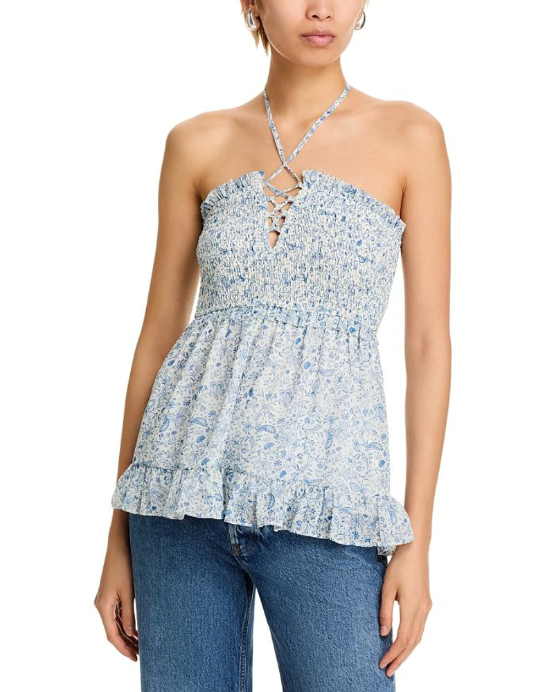 Smocked Floral Print Top - Exclusive