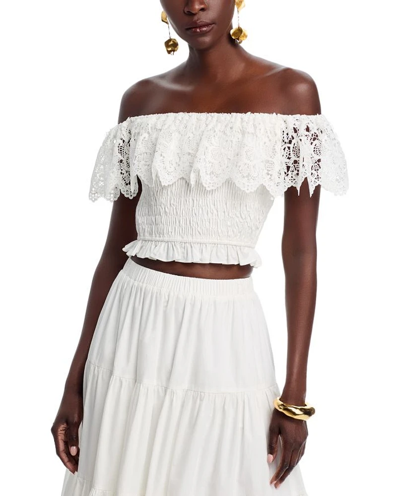 Lace Off The Shoulder Poplin Top - Exclusive