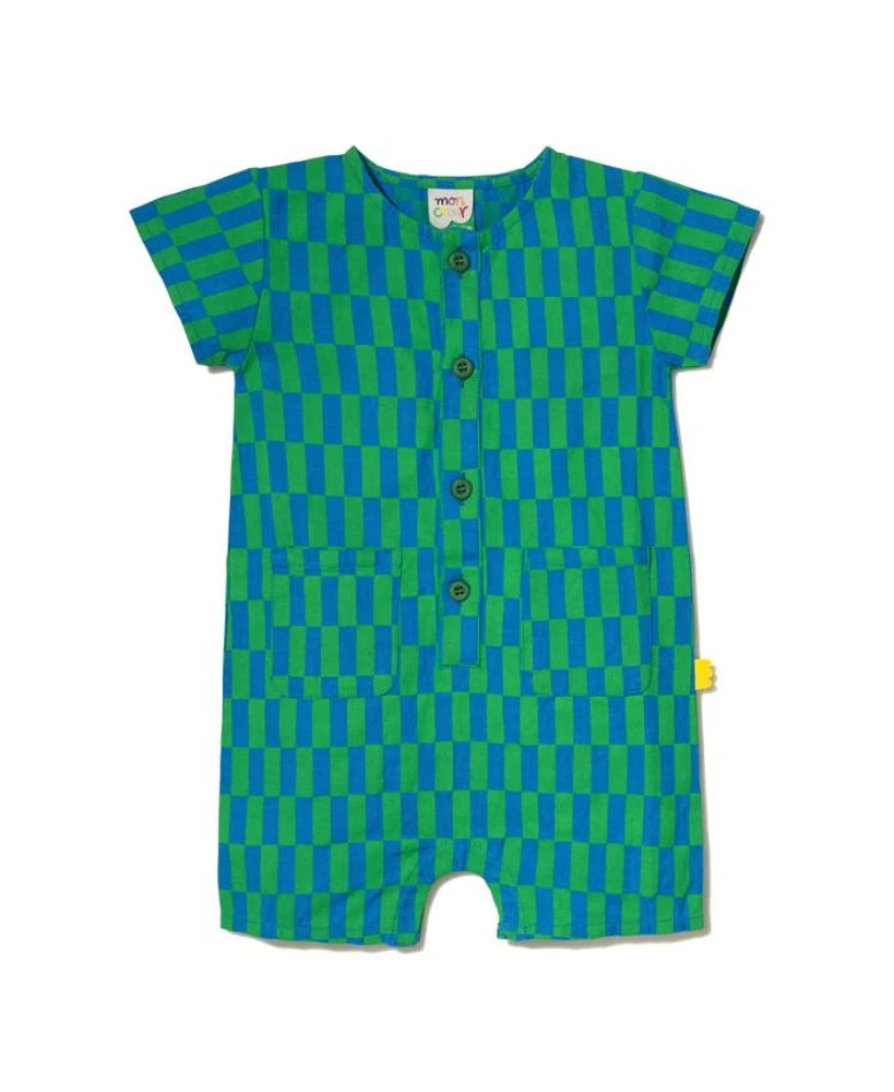 Unisex Linen Checkered Pocket Romper - Baby