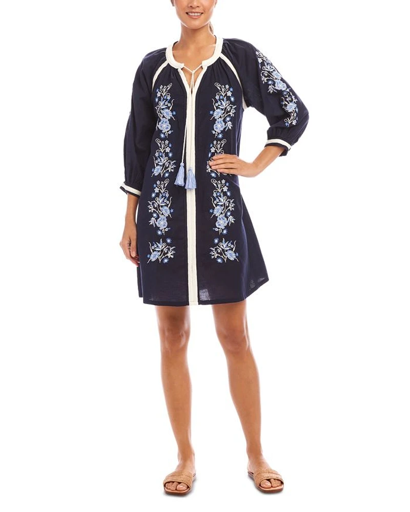 Embroidered Tassel Tie Peasant Dress