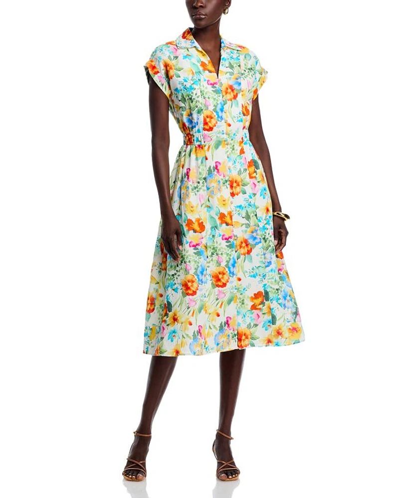 Smocked Waist Floral Print Dress
