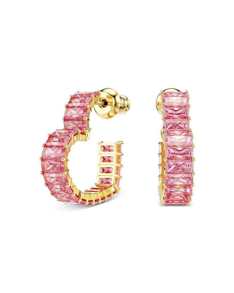 Matrix Pink Crystal Heart Hoop Earrings