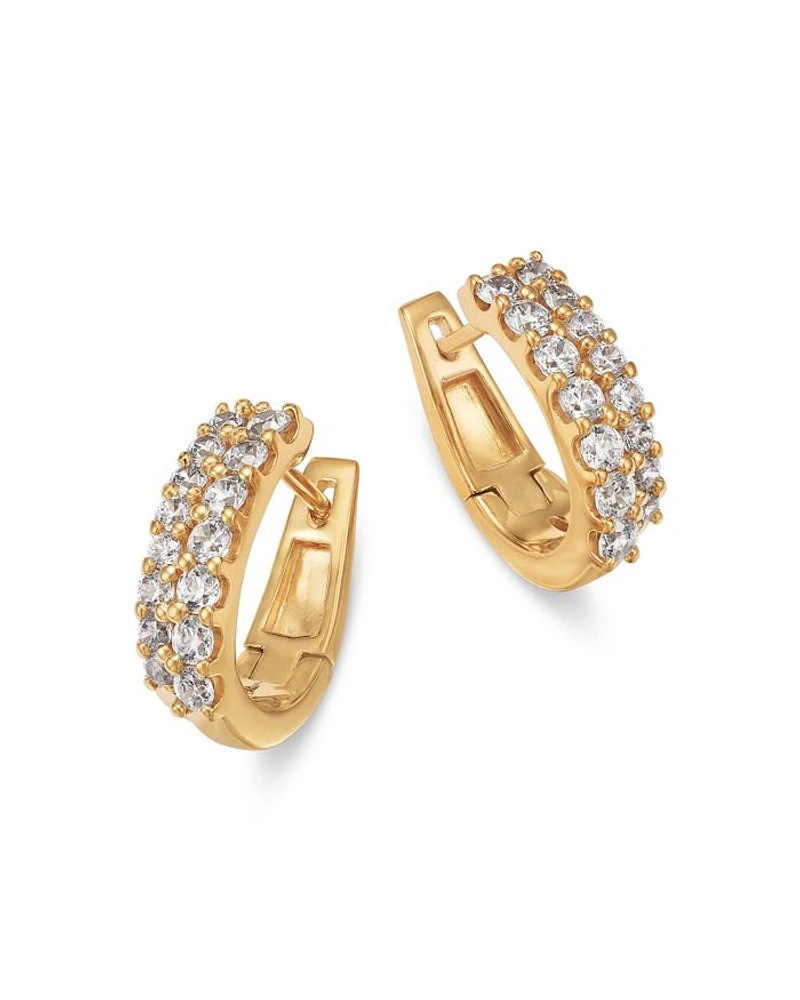 Diamond Double Huggie Hoop Earrings in 14K Yellow Gold, 1.0 tcw